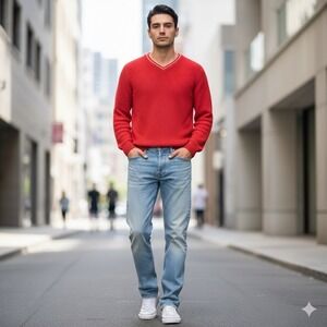 Old Navy V Neck Sweater Mens Large Red Long Sleeve Casual Comfy Everyday